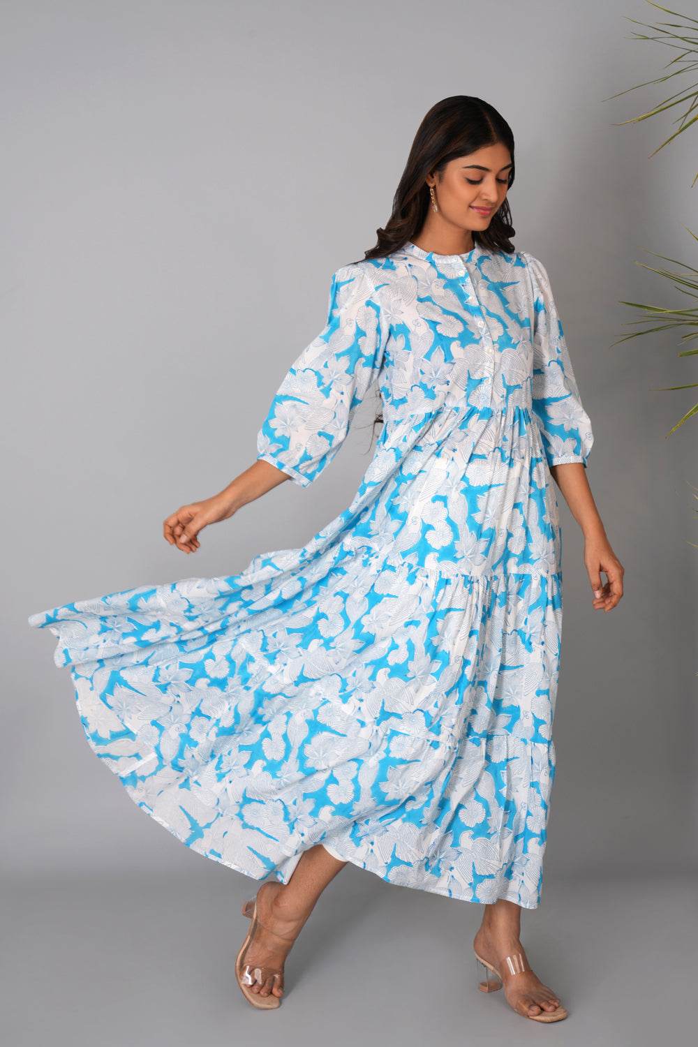Image of Fresh blue Sanganeri block printed dress
